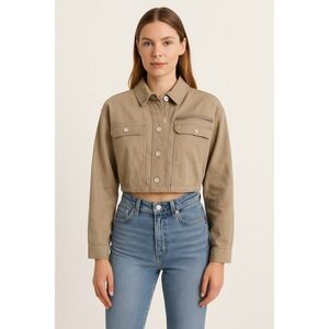 Weekday Carin Jacket Shirt Womens M Beige Crop Utility Minimalist Normcore